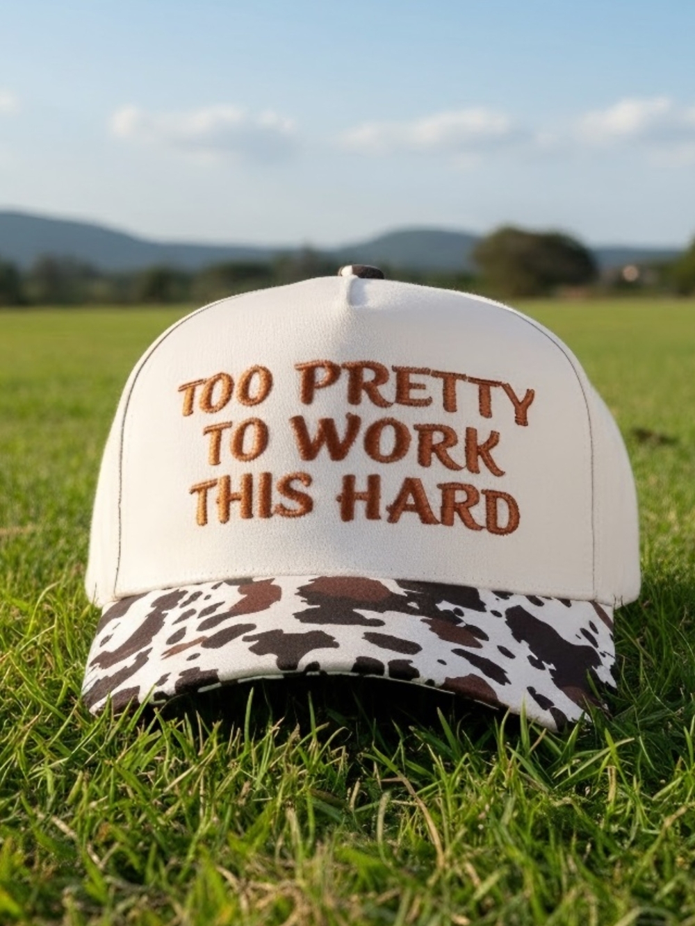 New! Too Pretty To Work This Hard Cow Print Baseball Cap Snapback Hat